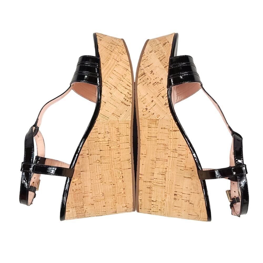Kate Spade Tallin Cork Wedge Heel Sandals Black Patent Leather - Picture 9 of 12